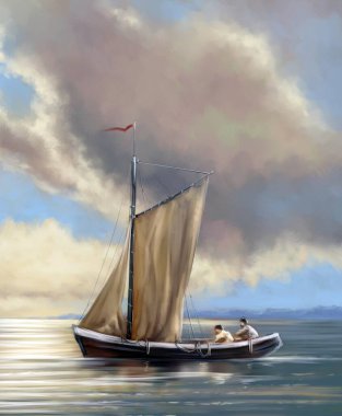 Denizde yelkenli teknesi