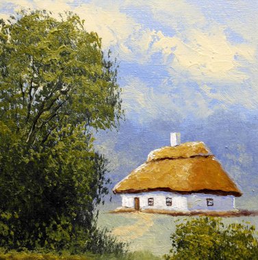 Köydeki eski evin güzel manzarası.