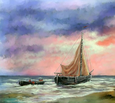 Teknesi olan güzel bir deniz manzarası.