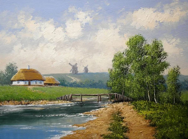 Beautiful Landscape Old Ukrainian Village Pastoral Fields Huts — Φωτογραφία Αρχείου