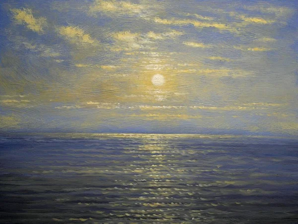 Oil paintings seascape, clouds over the sea, sunset over the sea