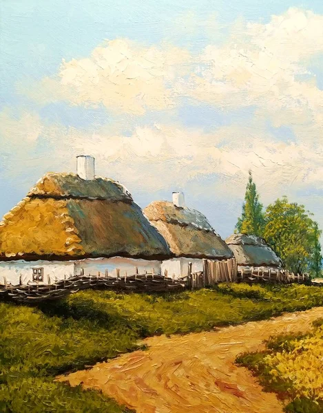 Beautiful Landscape Old Ukrainian Village Pastoral Fields Huts — Φωτογραφία Αρχείου