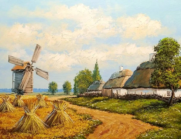 Prachtig Landschap Van Oud Oekraïens Dorp Met Pastorale Velden Hutten — Stockfoto