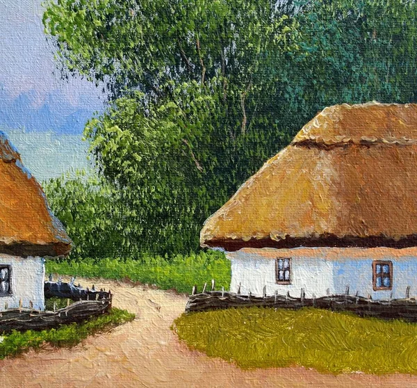 Beautiful Landscape Old Ukrainian Village Pastoral Fields Huts — Zdjęcie stockowe