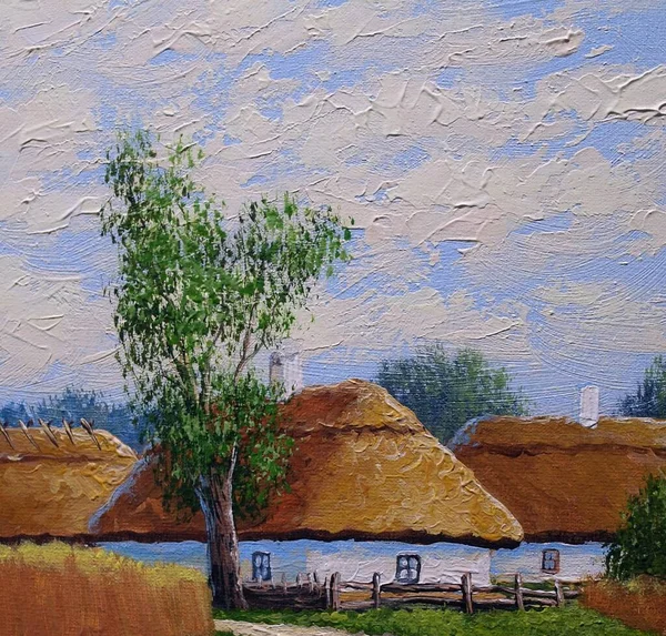 Beautiful Landscape Old Ukrainian Village Pastoral Fields Huts — Stockfoto