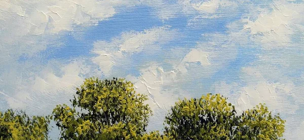 Green Trees Sky Oil Painting — 图库照片