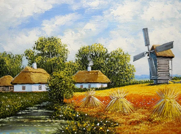 Paintings Landscape Beautiful View Village — Foto Stock