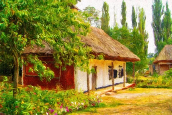 Watercolor Painting House Village — Zdjęcie stockowe