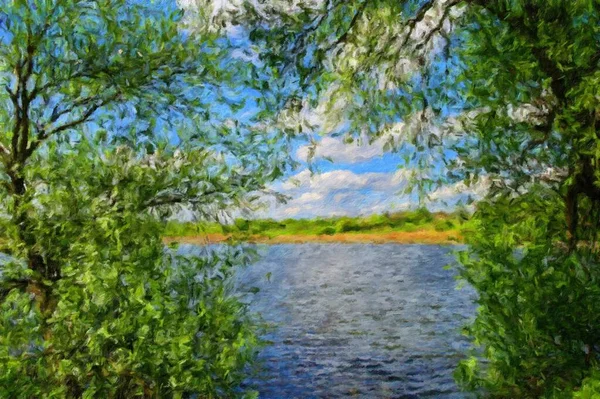 Piękny Widok Rzekę Lesie — Zdjęcie stockowe
