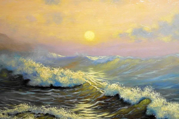 sea waves and oil painting on the beach