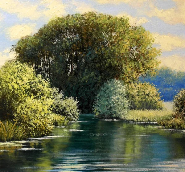 Piękny Krajobraz Drzewami Rzeką — Zdjęcie stockowe