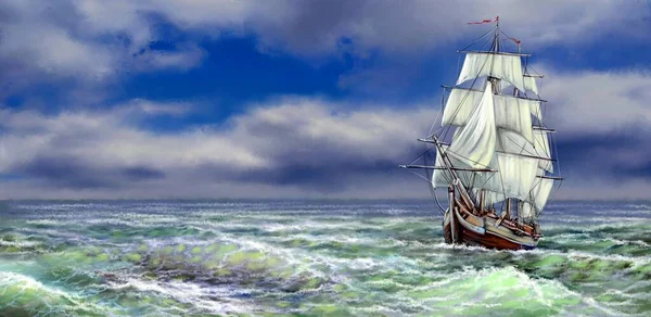 ship on the sea, oil painting