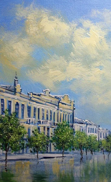 Paintings Landscape View Old City Morning — Foto de Stock