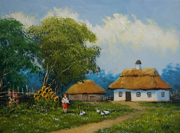 Paintings landscape, beautiful landscape with a house