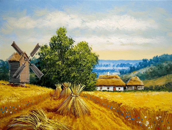 Yel değirmeni ve buğday tarlası olan güzel bir yer.