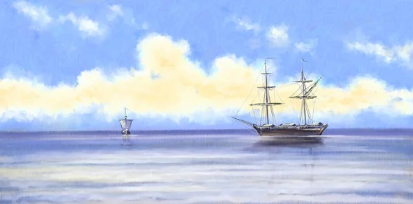 Пейзажи Изобразительное Искусство Произведения Искусства Винтажная Лодка Море — стоковое фото