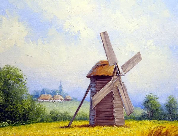 Altes Dorf Mit Windmühle — Stockfoto