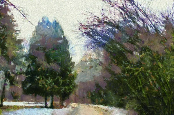 Watercolor Painting Beautiful Landscape Acrylic Paints — Foto de Stock