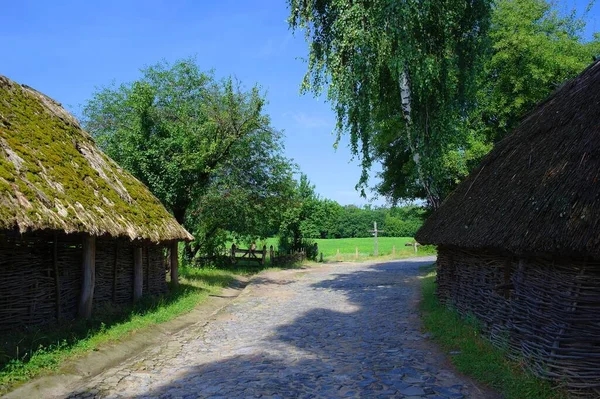 Oude Traditionele Oekraïense Huizen Het Dorp — Stockfoto