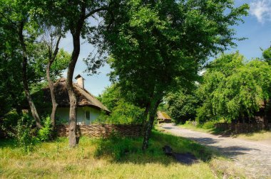 Köydeki eski geleneksel Ukrayna evi.