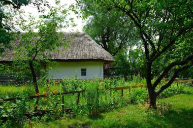 Köydeki eski geleneksel Ukrayna evi.