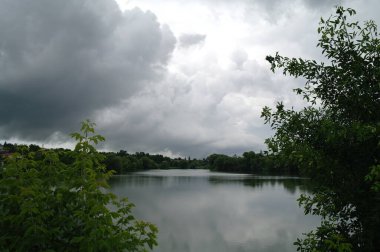 Ormandaki gölün güzel manzarası