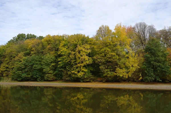 Herfst Boslandschap Met Prachtige Bomen Rivier — Stockfoto