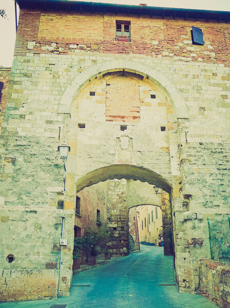 Porta delle Farine a Cagnano gate, Montepulciano in Tuscany, Italy vintage look