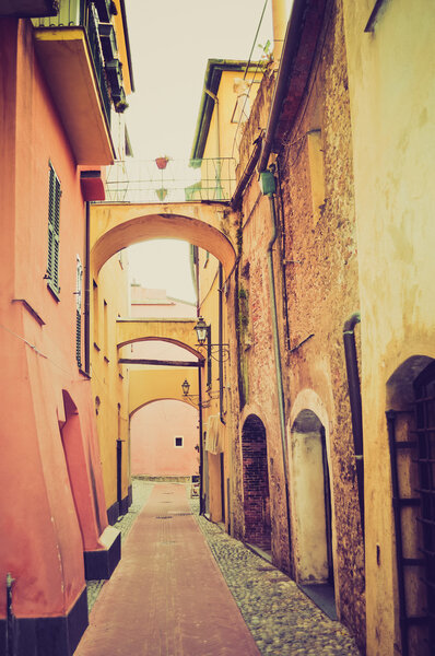 The Carrugio di Toirano, narrow streets in the old town vintage look