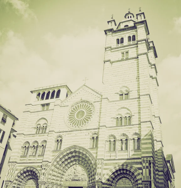 Vintage sepia san lorenzo kyrkan, Genua — Stockfoto