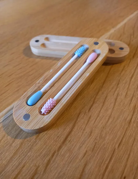 Reusable Cotton Swabs Wooden Box — Stock Fotó