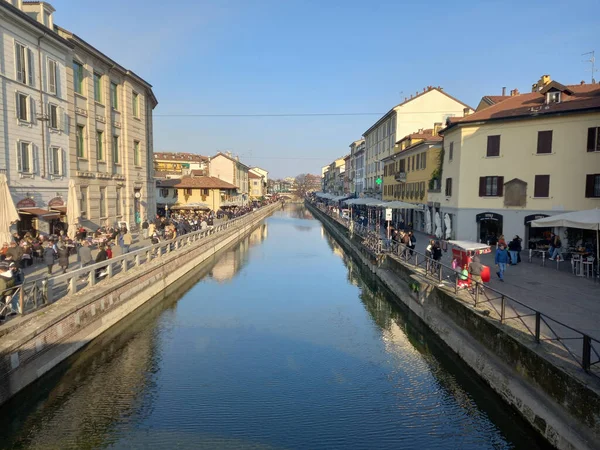 Milán Italia Circa Marzo 2022 Vía Navegable Del Canal Naviglio — Foto de Stock