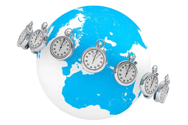 Snelle levering concept. Stopwatch met globe — Stockfoto