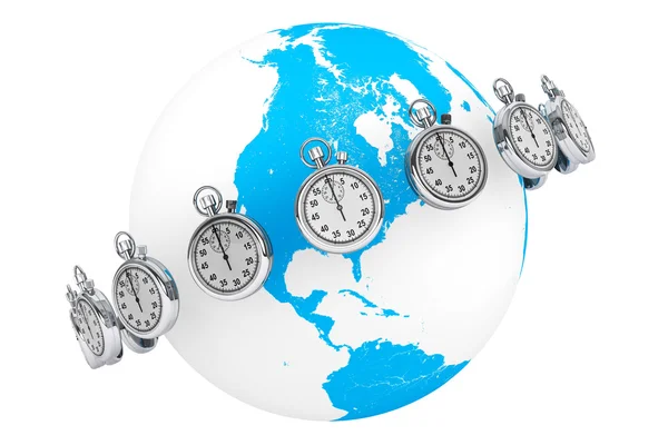 Snelle levering concept. Stopwatch met globe — Stockfoto