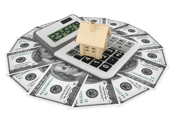 Dollars met huis en rekenmachine — Stockfoto