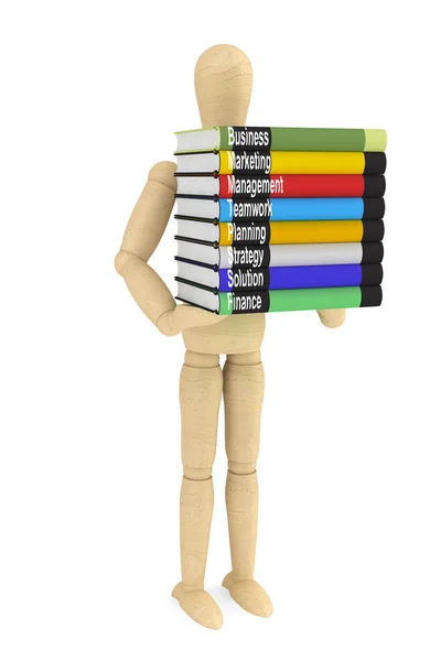 Houten pop met boeken — Stockfoto
