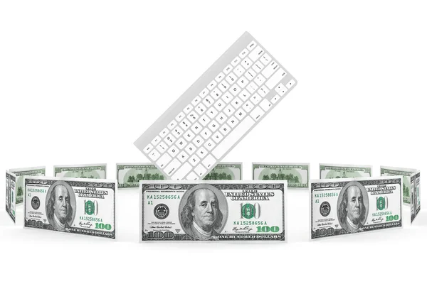 Notas de dólar e teclado de computador — Fotografia de Stock