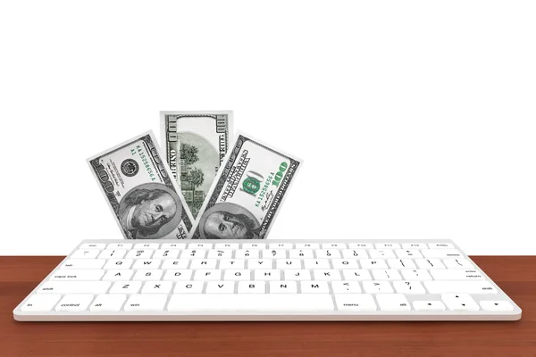 Dollar bankbiljetten en computer toetsenbord — Stockfoto