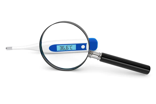 Medizinisches digitales Thermometer mit Lupe — Stockfoto