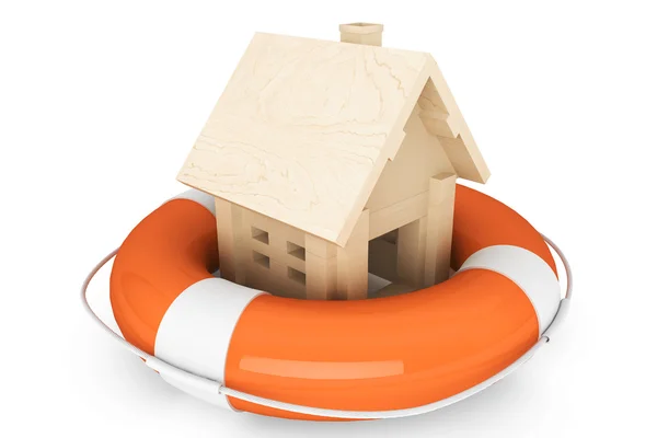 Wooden House with Life Buoy — Stock Photo, Image