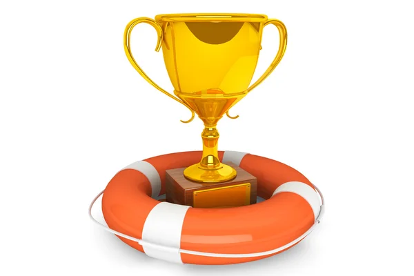 Trophy cup with Life Buoy — Stock Photo, Image