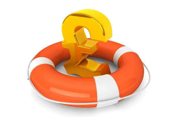 Golden pound symbol in Life Buoy — Stock Photo, Image