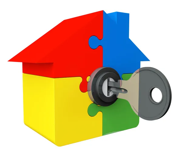 House from puzzle with key and lock — Stock Photo, Image