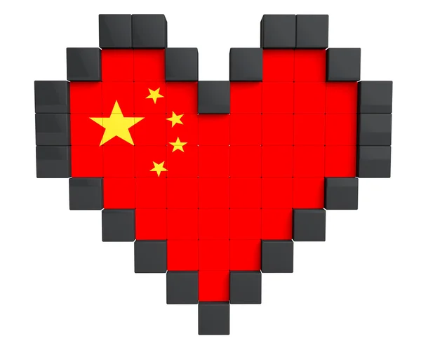 Pixel srdce jako Čína vlajky — Stock fotografie