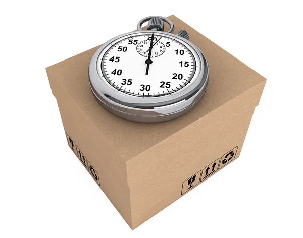 Concepto logístico. Cronómetro y caja — Foto de Stock