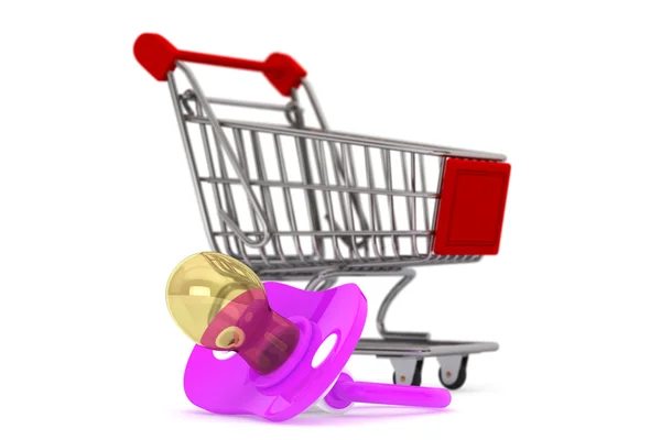 Violet pacifier in shopping cart — Stock Photo, Image