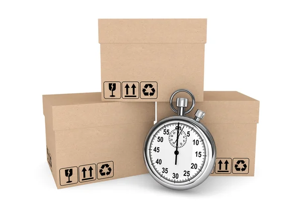 Il concetto logistico. Cronometro e scatole — Foto Stock