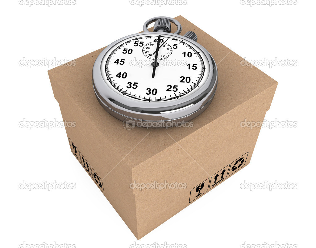 Logistic concept. Stopwatch and box