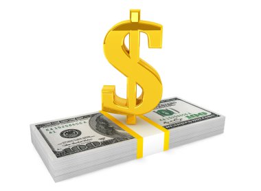 Altın dolar işareti olan para yığını