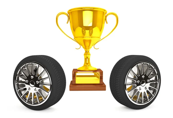 Gold Trophy with wheels — Stock Photo, Image